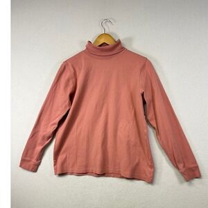 L L Bean Womens L Tall Coral Pink Cotton‎ Turtleneck Long Sleeve Shirt Top